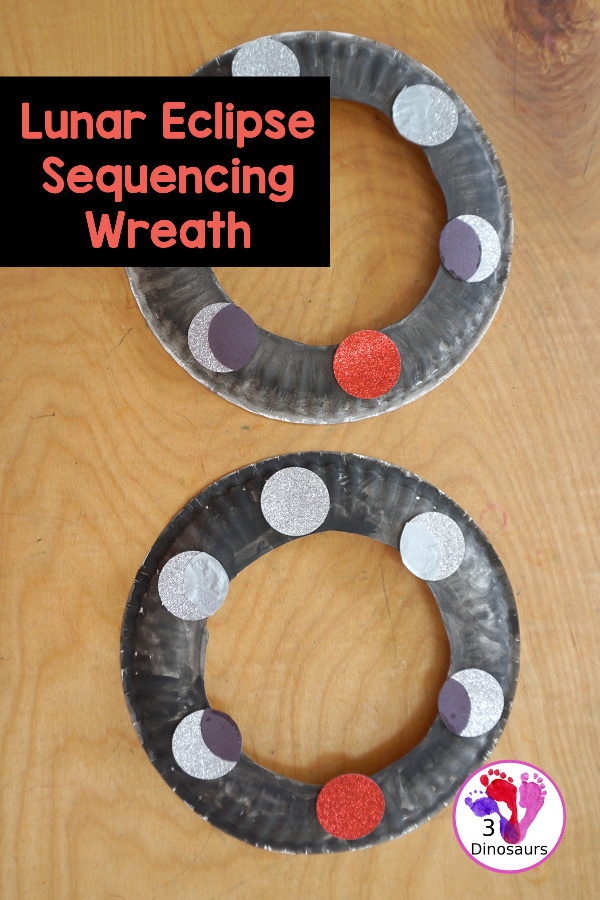 Lunar Eclipse Sequencing Wreath Craft - a fun wreath to show the parts of the lunar eclipse for kids. - 3Dinosaurs.com