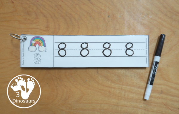 Free Rainbow Number Tracing Strips - with numbers 0 to 20. You can tracing the numbers and an example of how to trace the numbers on the strips, plus an rainbow on each tracing strip. - 3Dinosaurs.com