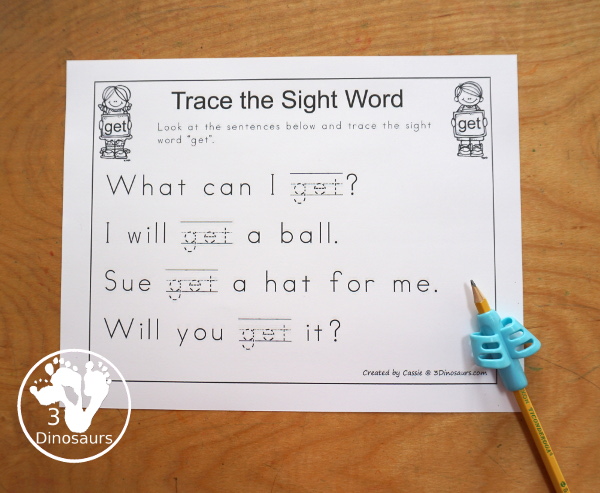 Romping & Roaring Primer Sight Words: eat, four, get, good - 6 pages of activities for each sight word- 3Dinosaurs.com