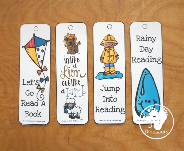 FREE Spring Bookmark Printables - You have 12 spring themed bookmarks with vertical and horizontal bookmarks for kids. They have lots of different spring themes - 3Dinosaurs.com