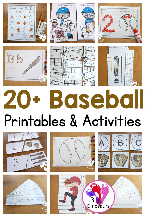 20+ Baseball Themed Printables - baseball ABCs, baseball themed packs, baseball numbers, baseball math and more - 3Dinosaurs.com