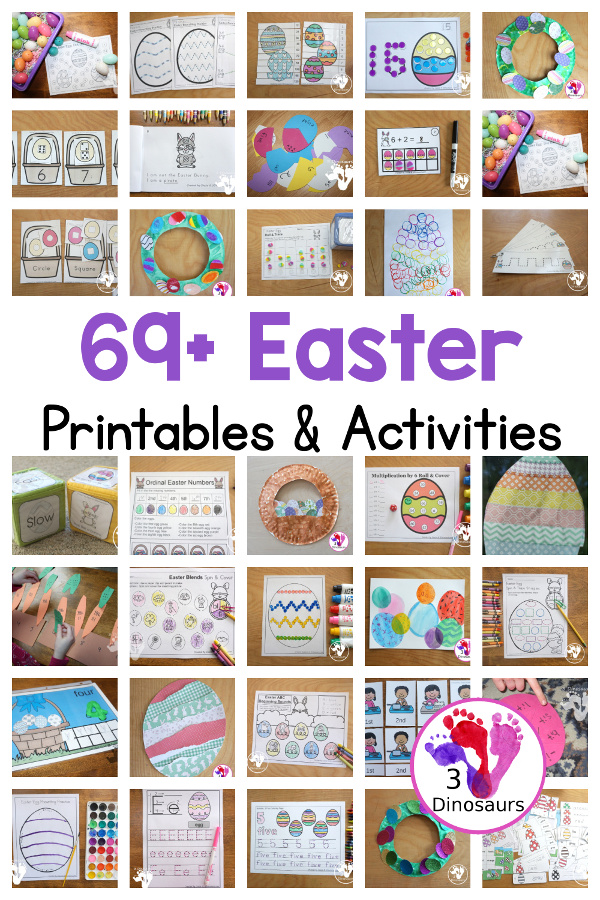 69+ Easter Activities and Printables - a collection of themed Easter printable packs, Easter number printables, Easter math printables, Easter crafts, Easter sensory bins, and more - 3Dinosaurs.com
