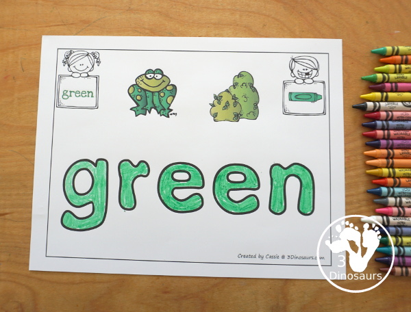 Free Romping & Roaring Color Pack Green - 8 free pages of printables for the color green - Playoudgh mats, coloring, tracing and more. A great way to work on the color green with kids. - 3Dinosaurs.com