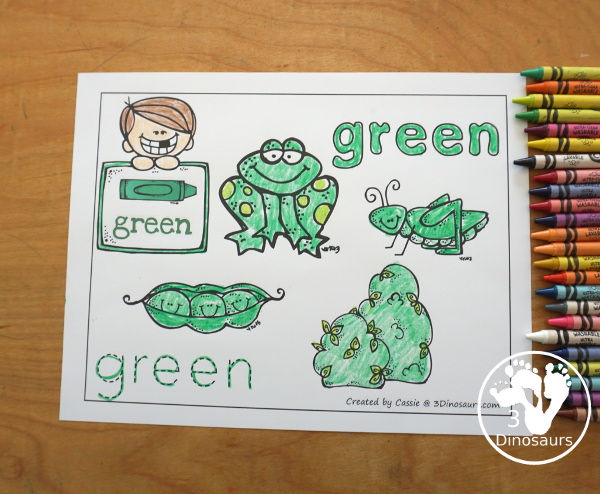 Free Romping & Roaring Color Pack Green - 8 free pages of printables for the color green - Playoudgh mats, coloring, tracing and more. A great way to work on the color green with kids. - 3Dinosaurs.com