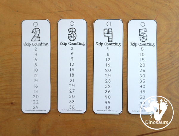 Free Skip Counting Bookmarks- skip counting by 2 through 12. Skip counting 12 times on each bookmark. A great math printable for kids in second grade and third grade. - 3Dinosaurs.com