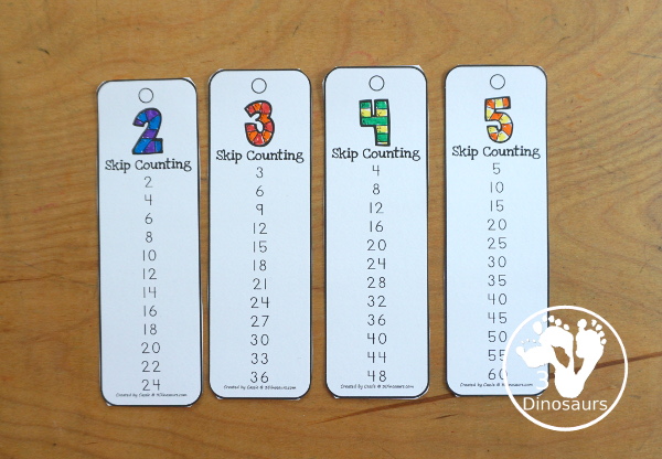 Free Skip Counting Bookmarks- skip counting by 2 through 12. Skip counting 12 times on each bookmark. A great math printable for kids in second grade and third grade. - 3Dinosaurs.com