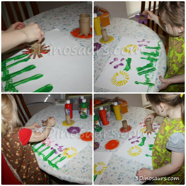 Paper Roll Flower Stamping - easy to do painting with paper roll - 3Dinosaurs.com