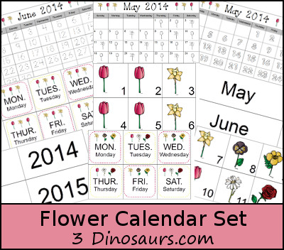 Free Flower Calendar Set- 3Dinosaurs.com