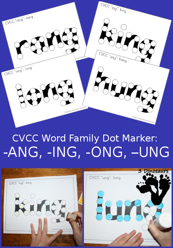 Free CVCC Word Family Dot Marker: -ANG, -ING, -ONG, - UNG - 3Dinosaurs.com