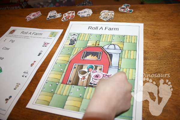 Free Roll a Farm Printable - 3 Levels of learning: counting, addition, and multiplication - 3Dinosaurs.com