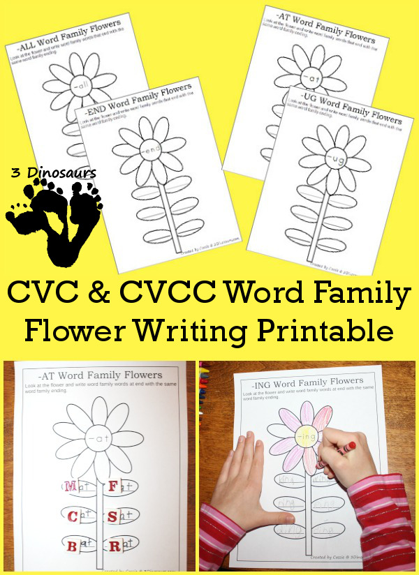 Free CVC & CVCC Word Family  Writing Flowers - 3Dinosaurs.com