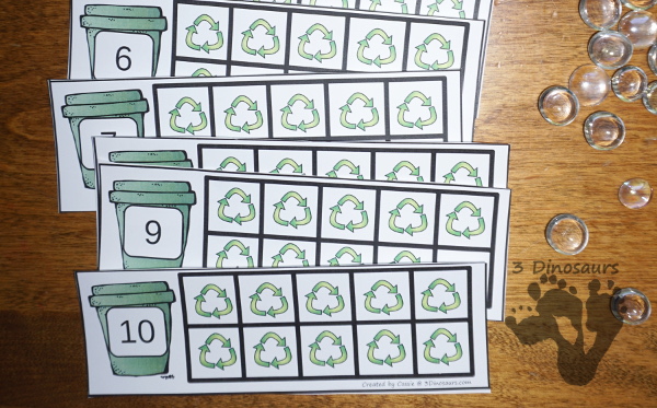Free Earth Day Ten Frame Cards - two different types of cards to use - 3Dinosaurs.com
