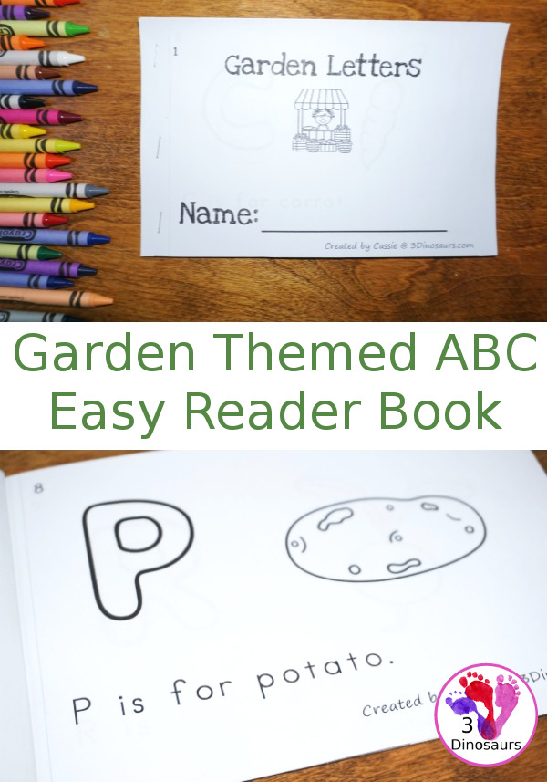 Free Garden Themed ABC Easy Reader Book -  with 10 pages and a veggie theme - 3Dinosaurs.com