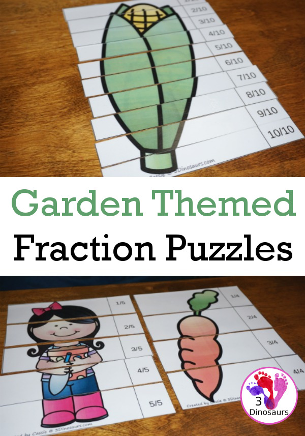 Free  Garden Fraction Puzzles - 7 different fraction puzzles for kids to use -  3Dinosaurs.com