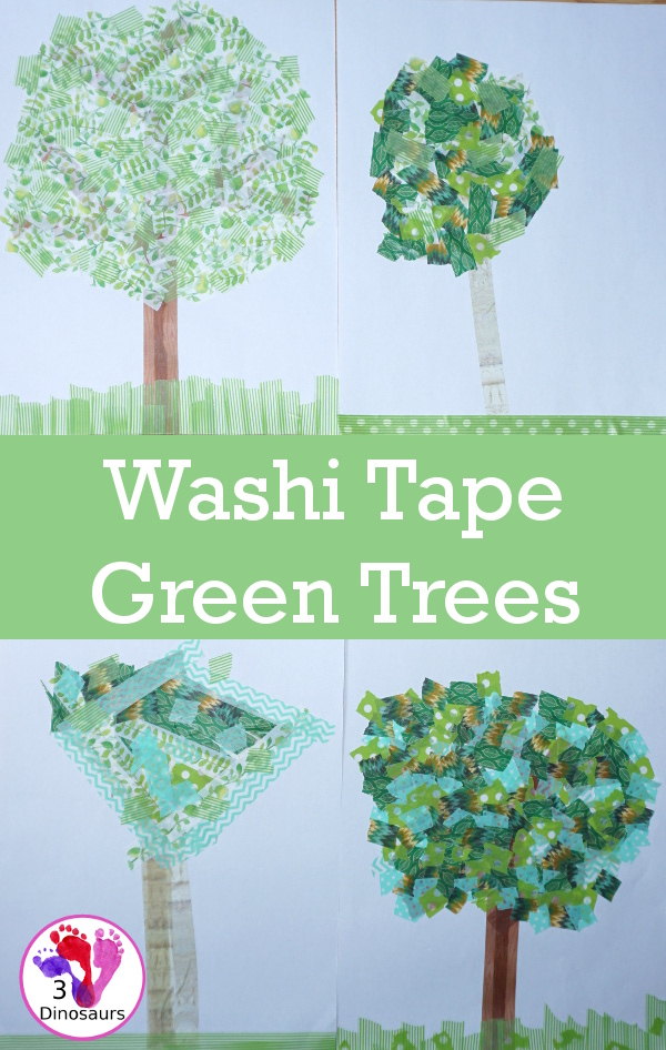 Fun to Make Washi Tape Green Trees For Earth Day - easy fine motor craft for Earth Day using Washi Tape - 3Dinosaurs.com