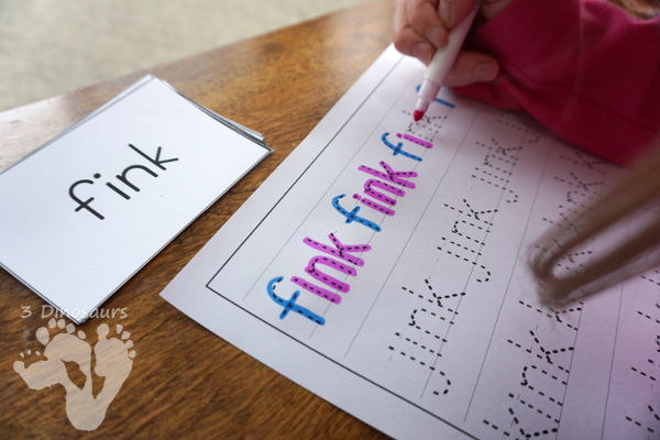 Free CVCC Word Family Cards & Writing - ANK, INK, ONK, UNK - a just -nk themed tracing pages for words with two or three words on each line to trace - 3Dinosaurs.com