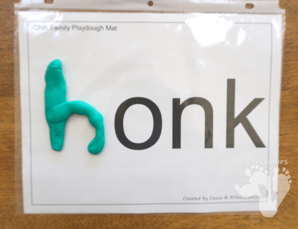 Free CVCC Word Family Playdough Mats: ANK, INK, ONK, UNK - 3Dinosaurs.com