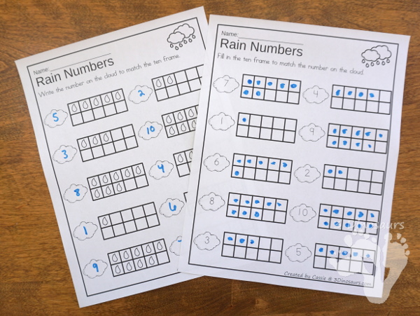 Flower & Rain Themed Ten Frame Printables: No-Prep & Hands-On - 168 pages of printables working on ten frame activities for numbers 1 to 20 with hands-on and no-prep: cards, worksheets and easy reader books - 3Dinosaurs.com #handsonmath #teacherspayteachers #tenframe #springprintablesforkids #printablesforkids