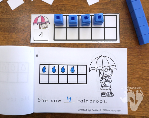 Flower & Rain Themed Ten Frame Printables: No-Prep & Hands-On - 168 pages of printables working on ten frame activities for numbers 1 to 20 with hands-on and no-prep: cards, worksheets and easy reader books - 3Dinosaurs.com #handsonmath #teacherspayteachers #tenframe #springprintablesforkids #printablesforkids