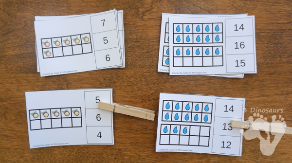 Flower & Rain Themed Ten Frame Printables: No-Prep & Hands-On - 168 pages of printables working on ten frame activities for numbers 1 to 20 with hands-on and no-prep: cards, worksheets and easy reader books - 3Dinosaurs.com #handsonmath #teacherspayteachers #tenframe #springprintablesforkids #printablesforkids