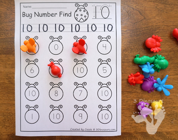 Bug Number Find Printable - 3Dinosaurs.com
