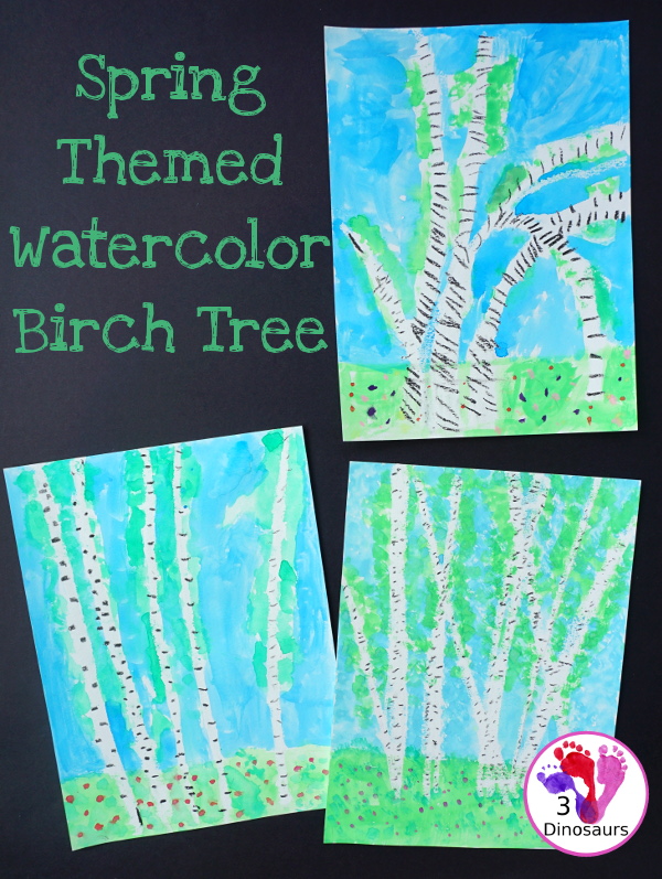 Easy to Paint Watercolor Spring Birch Trees - a fun painting project for spring or Earth Day - 3Dinosaurs.com