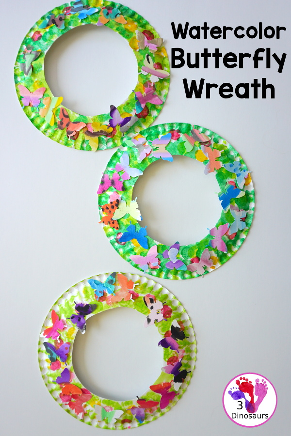 Fun To Make Watercolor Butterfly Wreaths - fun painting and craft activity with a butterfly theme - 3Dinosaurs.com