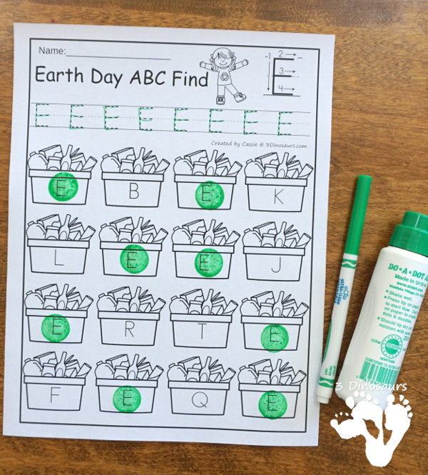 Earth Day ABC & Number Find - easy to use no-prep printables that work on all letters of the alphabet and nubmers 1 to 20 $ - 3Dinosaurs.com