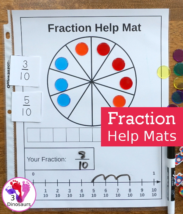 Free Easy To Use Math Help: Fraction Help Mats - 8 mats to use with learning about fractions - 3Dinosaurs.com