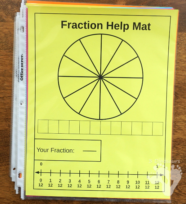 Free Easy To Use Math Help: Fraction Help Mats - 8 mats to use with learning about fractions - 3Dinosaurs.com