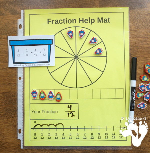 Free Easy To Use Math Help: Fraction Help Mats - 8 mats to use with learning about fractions - 3Dinosaurs.com