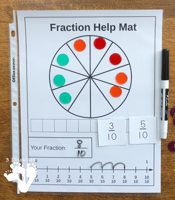 Free Easy To Use Math Help: Fraction Help Mats - 8 mats to use with learning about fractions - 3Dinosaurs.com