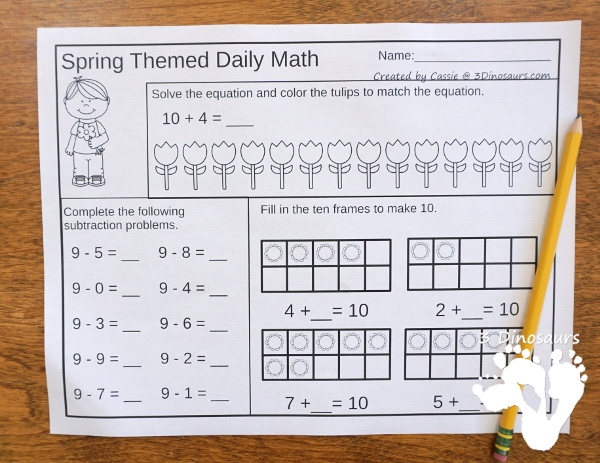 No-Prep Spring No-Prep Math: Addition & Subtraction or Multiplication & Division - 30 pages in each set with review sheets at the end all in a spring theme with no cutting or prep work needed - 3Dinosaurs.com