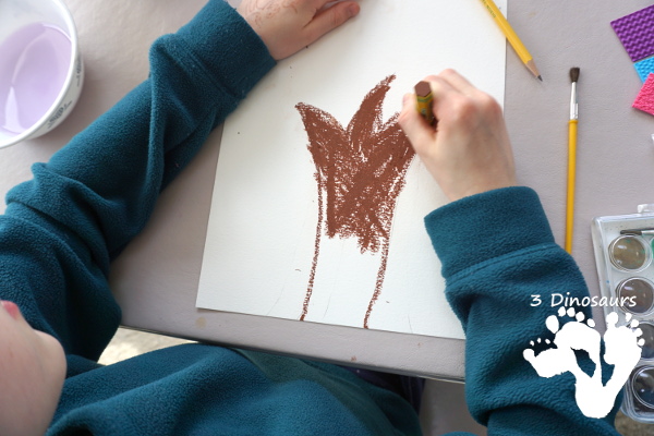 Texture Watercolor Spring Tree Painting - a fun painting activity with textures to make a fun spring themed tree - 3Dinosaurs.com