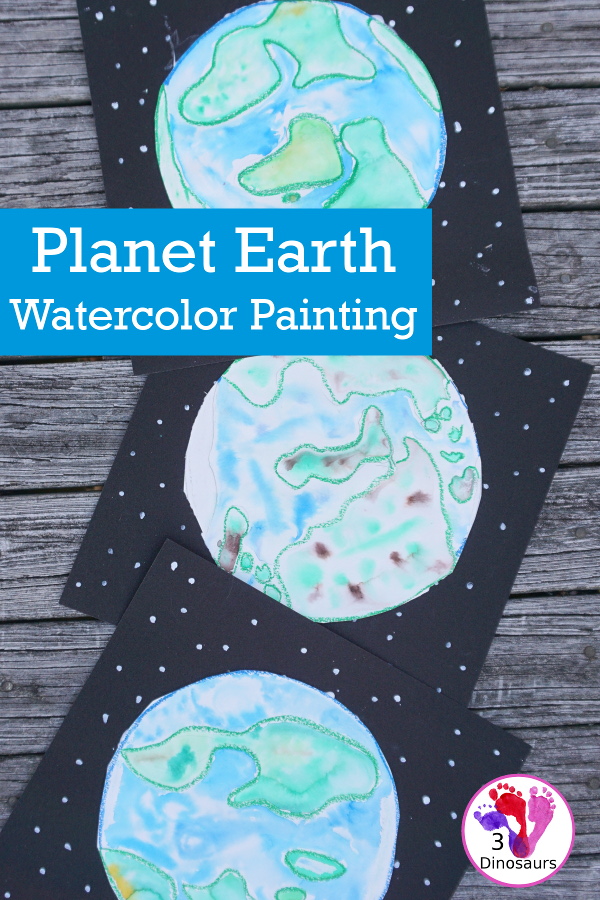 Watercolor Planet Earth Process Art - An easy and fun art project for planet Earth using watercolors and oil pastels - 3Dinosaurs.com
