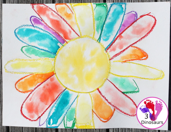 Watercolor Flower Process Art- kids can great creative and explore how water spreads things out with this craft for spring and flowers  - 3Dinosaurs.com
