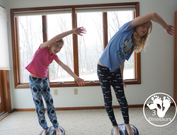 Gross Motor: Balance Cushion Activities - 4 fun movements that can be done indoors and get the wiggles out and work on balance and core strength at the same time. - 3Dinosaurs.com