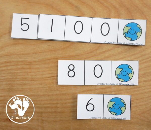 Free Earth Day Themed Place Value Arrow Cards - work on building numbers from 0 to 9999 with these earth day arrow cards. Plus use task cards to build the numbers. - 3Dinosaurs.com