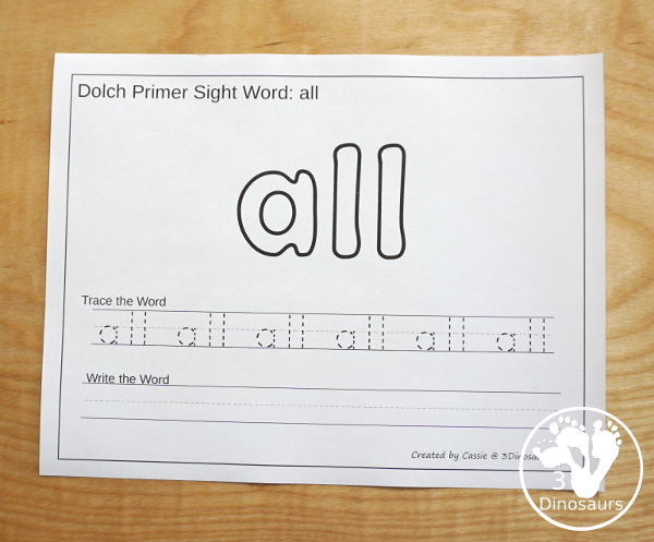 Free Dolch Primer Sight Words Playdough Mats with Tracing - 52 free sight word play-doh mats for kids to learn their sight words with playdough sight word, tracing the word and write the sight word - 3Dinosaurs.com