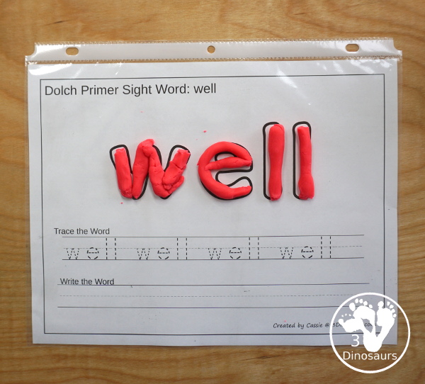 Free Dolch Primer Sight Words Playdough Mats with Tracing - 52 free sight word play-doh mats for kids to learn their sight words with playdough sight word, tracing the word, and write the sight word - 3Dinosaurs.com