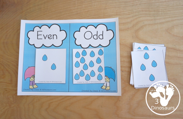 Free Hands-On Even and Odd Sorting Raindrops - Counting and sorting raindrops by even and odd with a recording sheet - 3Dinosaurs.com
