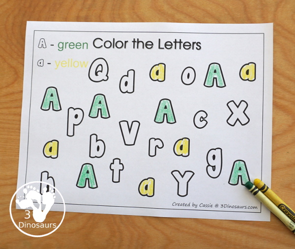 Free Romping & Roaring A Pack; A is for Apple - with 47 pages of activities for kids to work on learning the letter A with prewriting, puzzles, tracing, coloring, dot markers letters and more - 3Dinosaurs.com