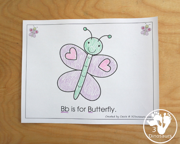 Free Romping & Roaring B Pack - B is for Butterfly theme with prewriting, writing, puzzles, dot marker letters, letter finds and more - 3Dinosaurs.com