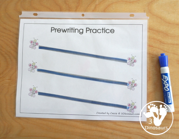 Free Romping & Roaring B Pack - B is for Butterfly theme with prewriting, writing, puzzles, dot marker letters, letter finds and more - 3Dinosaurs.com