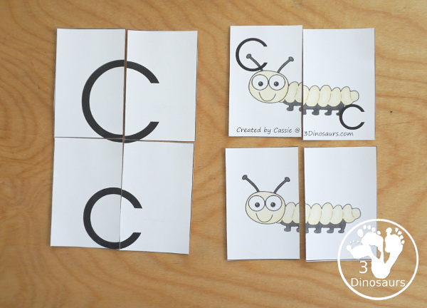 Free Romping & Roaring C Pack - C is for Caterpillar theme with prewriting, writing, puzzles, dot marker letters, letter finds and more - 3Dinosaurs.com