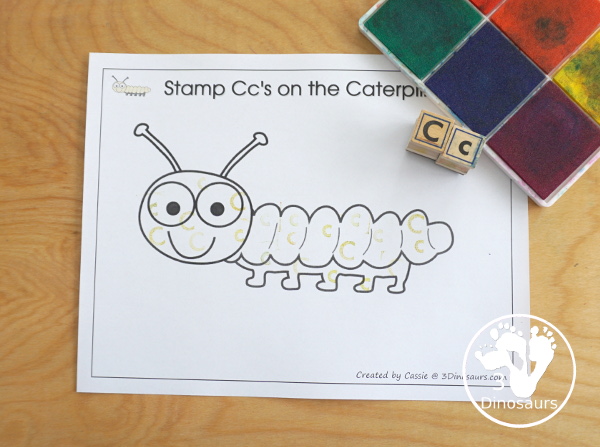 Romping & Roaring C Pack - C is for Capterpillar theme with prewriting, writing, puzzles, dot marker letters, letter finds and more - 3Dinosaurs.com