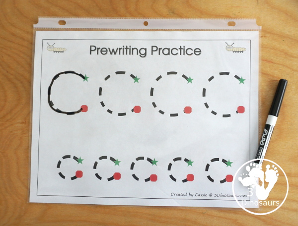 Free Romping & Roaring C Pack - C is for Caterpillar theme with prewriting, writing, puzzles, dot marker letters, letter finds and more - 3Dinosaurs.com