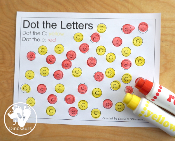 Free Romping & Roaring C Pack - C is for Caterpillar theme with prewriting, writing, puzzles, dot marker letters, letter finds and more - 3Dinosaurs.com