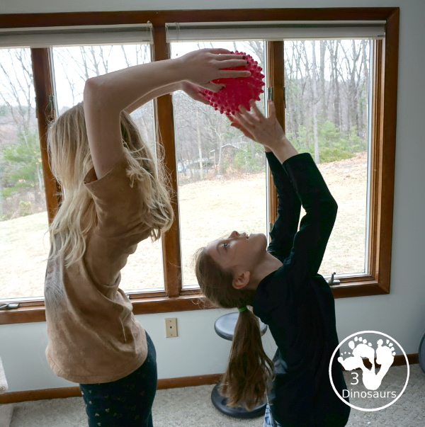 Two Person Gross Motor Movements with Balls - a fun look at three activities you can do passing a ball between two people - 3Dinosaurs.com