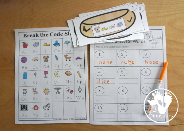Free Bird CVCe Break The Code Printable - It has 12 nests with matching CVCe picture and a recording sheet - a fun set of printables to work on sounds of letters - 3Dinosaurs.com